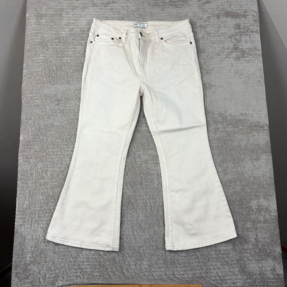 Free People Cream‎ Flare Jeans Off White Mid Rise Denim 30 Boho 61855-16515125